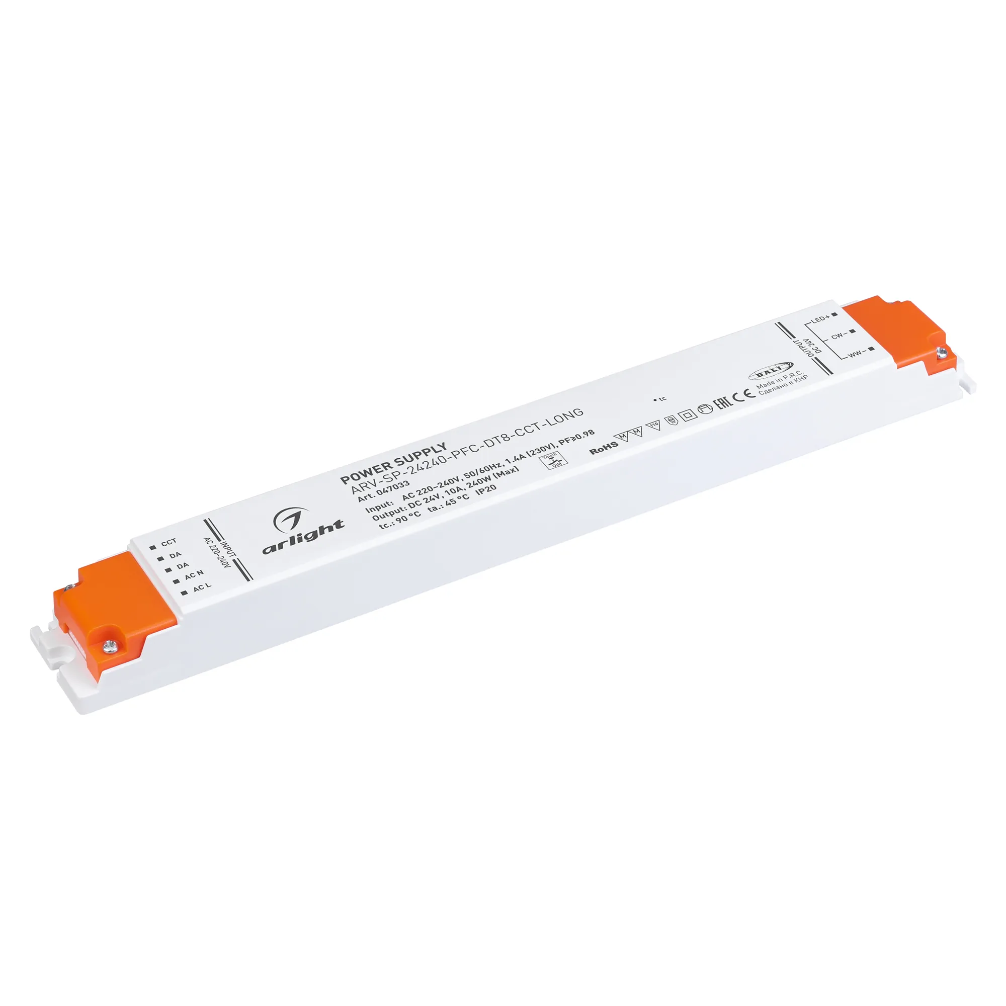 Блок питания ARV-SP-24240-PFC-DT8-CCT-LONG (24V, 10A, 240W) (Arlight, IP20 Пластик, 5 лет) - изображение товара